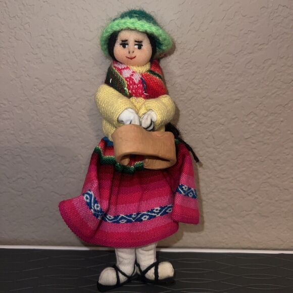 Lot Of 3 Vintage Peruvian Handmade Cloth Stuffed Dolls 7” - Picture 3 of 10